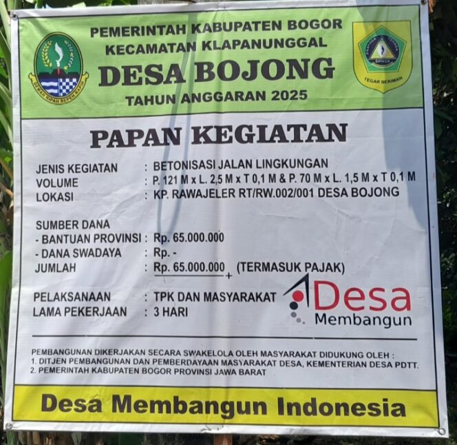 
					Pemerintah Desa Bojong Realisasikan BAMPROP Tahap II Tahun 2025 untuk Betonisasi Jalan Desa