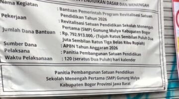 Dugaan Pelanggaran Spek Proyek Revitalisasi SMP Gunung Mulya Bogor Capai Rp 792 Juta, LSM Minta APH Turun Tangan
